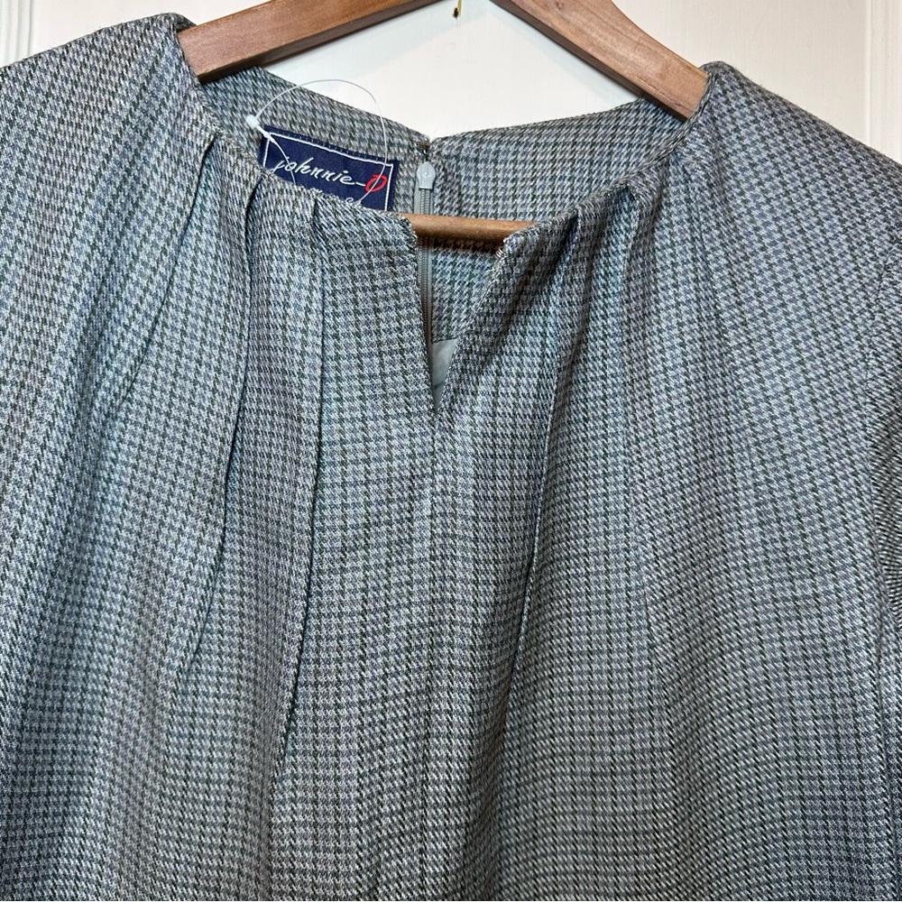 Johnnie-O Silk/Wool Blend Green Houndstooth Long Sleeve Dress, NWOT, Sz XL